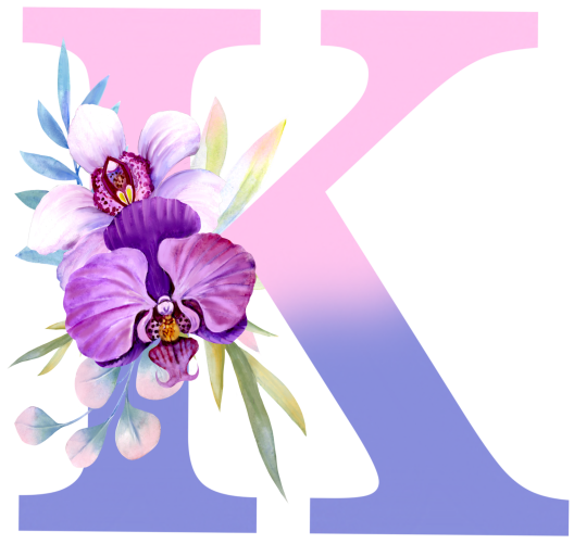(s125-4) Orchid Purple White Flower Monogram Letter All Letters A-Z