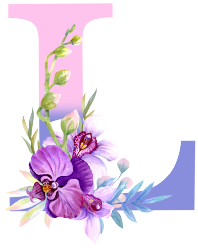 (s125-4) Orchid Purple White Flower Monogram Letter All Letters A-Z
