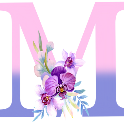 (125-04) Orchid Purple White Flower Monogram Letter All Letters A-Z