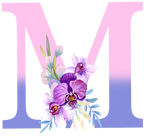 (s125-4) Orchid Purple White Flower Monogram Letter All Letters A-Z