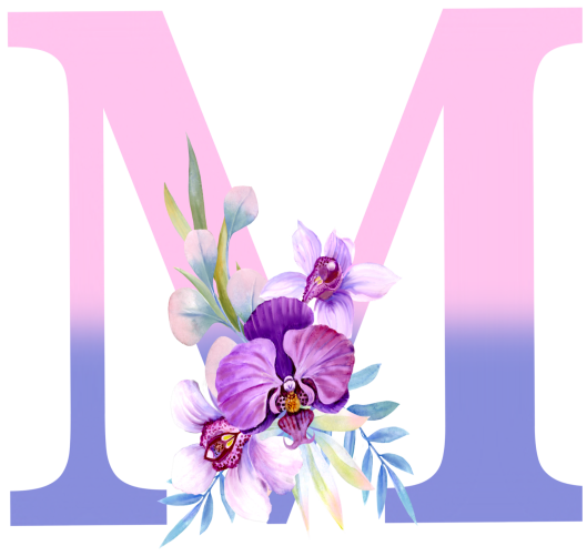 (s125-4) Orchid Purple White Flower Monogram Letter All Letters A-Z