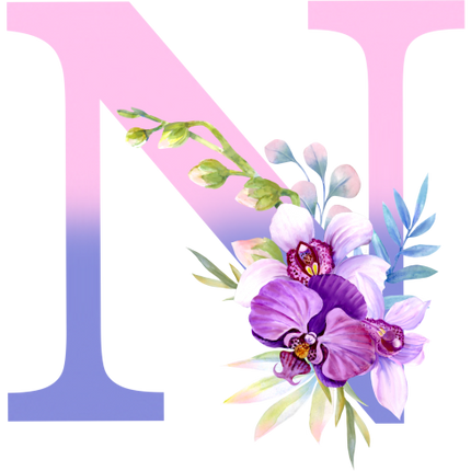 (125-04) Orchid Purple White Flower Monogram Letter All Letters A-Z