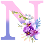 (s125-4) Orchid Purple White Flower Monogram Letter All Letters A-Z