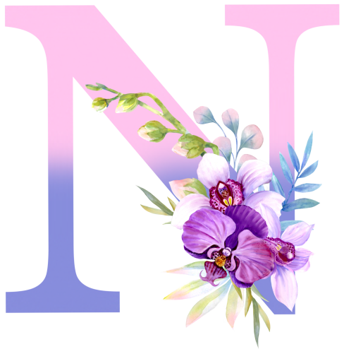 (s125-4) Orchid Purple White Flower Monogram Letter All Letters A-Z