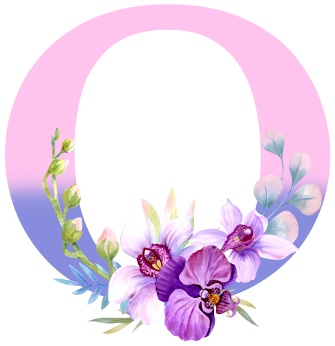 (s125-4) Orchid Purple White Flower Monogram Letter All Letters A-Z