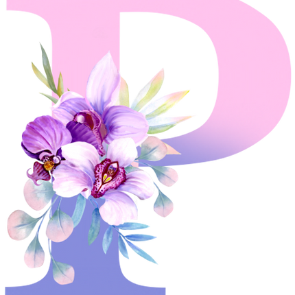 (125-04) Orchid Purple White Flower Monogram Letter All Letters A-Z