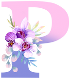 (s125-4) Orchid Purple White Flower Monogram Letter All Letters A-Z