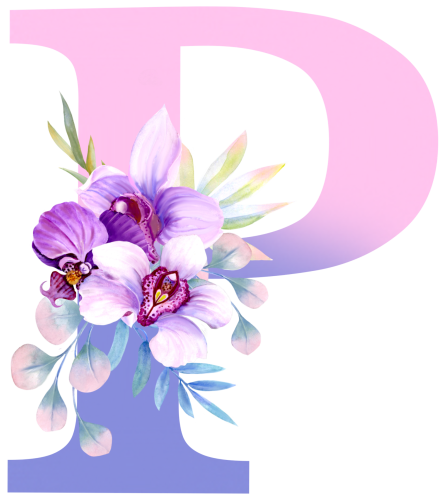 (s125-4) Orchid Purple White Flower Monogram Letter All Letters A-Z