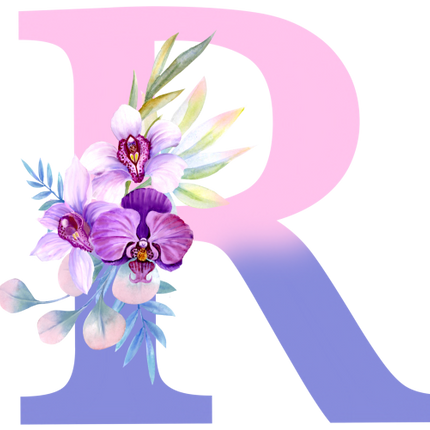 (125-04) Orchid Purple White Flower Monogram Letter All Letters A-Z