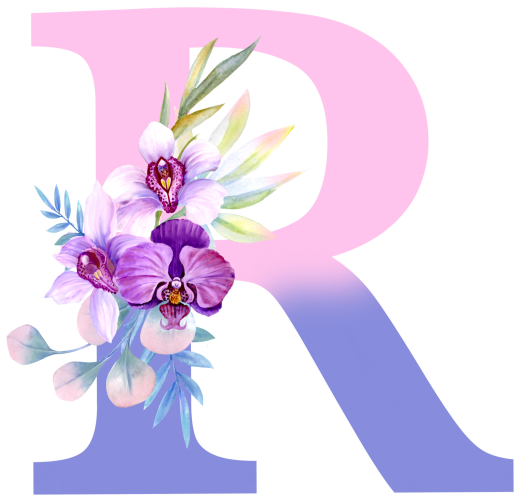 (s125-4) Orchid Purple White Flower Monogram Letter All Letters A-Z