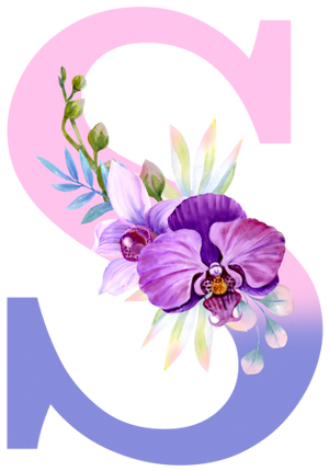 (125-04) Orchid Purple White Flower Monogram Letter All Letters A-Z