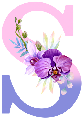 (s125-4) Orchid Purple White Flower Monogram Letter All Letters A-Z