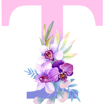 (125-04) Orchid Purple White Flower Monogram Letter All Letters A-Z