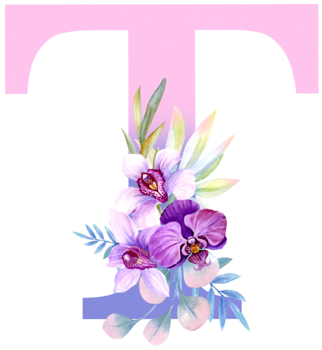 (s125-4) Orchid Purple White Flower Monogram Letter All Letters A-Z