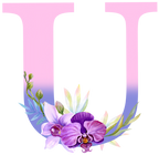 (s125-4) Orchid Purple White Flower Monogram Letter All Letters A-Z