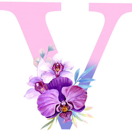 (125-04) Orchid Purple White Flower Monogram Letter All Letters A-Z