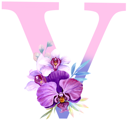 (s125-4) Orchid Purple White Flower Monogram Letter All Letters A-Z