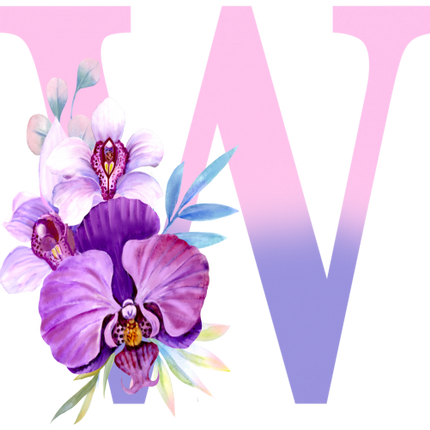 (125-04) Orchid Purple White Flower Monogram Letter All Letters A-Z