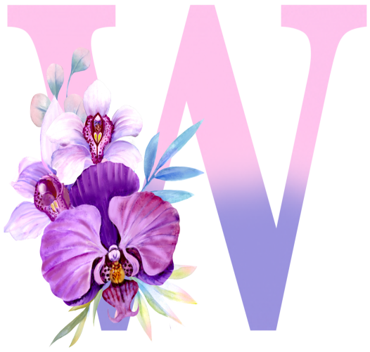 (s125-4) Orchid Purple White Flower Monogram Letter All Letters A-Z