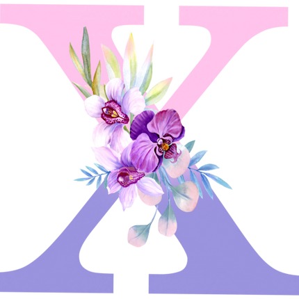 (125-04) Orchid Purple White Flower Monogram Letter All Letters A-Z