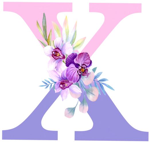 (s125-4) Orchid Purple White Flower Monogram Letter All Letters A-Z