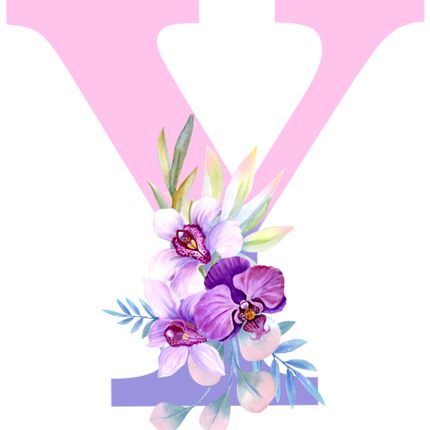 (125-04) Orchid Purple White Flower Monogram Letter All Letters A-Z