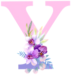 (s125-4) Orchid Purple White Flower Monogram Letter All Letters A-Z