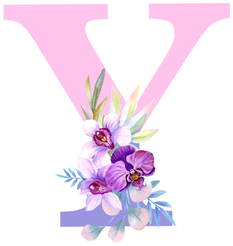 (s125-4) Orchid Purple White Flower Monogram Letter All Letters A-Z