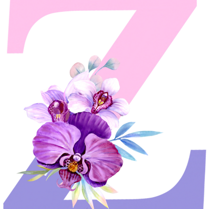 (125-04) Orchid Purple White Flower Monogram Letter All Letters A-Z