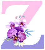(s125-4) Orchid Purple White Flower Monogram Letter All Letters A-Z