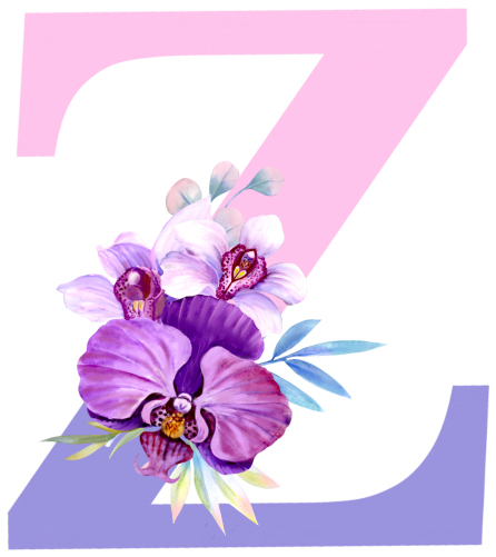 (s125-4) Orchid Purple White Flower Monogram Letter All Letters A-Z
