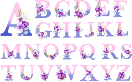 (125-04) Orchid Purple White Flower Monogram Letter All Letters A-Z
