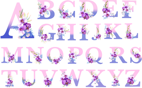 (125-04) Orchid Purple White Flower Monogram Letter All Letters A-Z