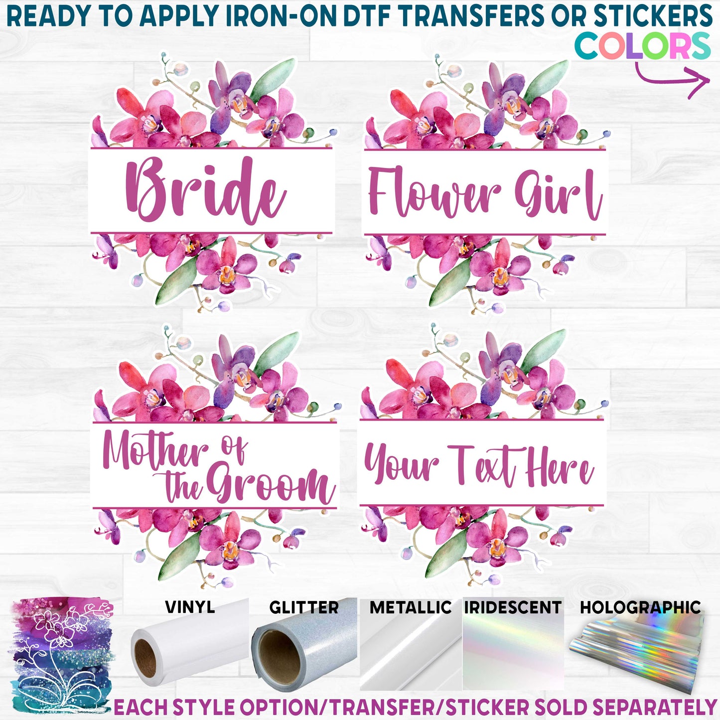 (s125-W2) Bridal Wedding Party Watercolor Purple Orchid Custom Text