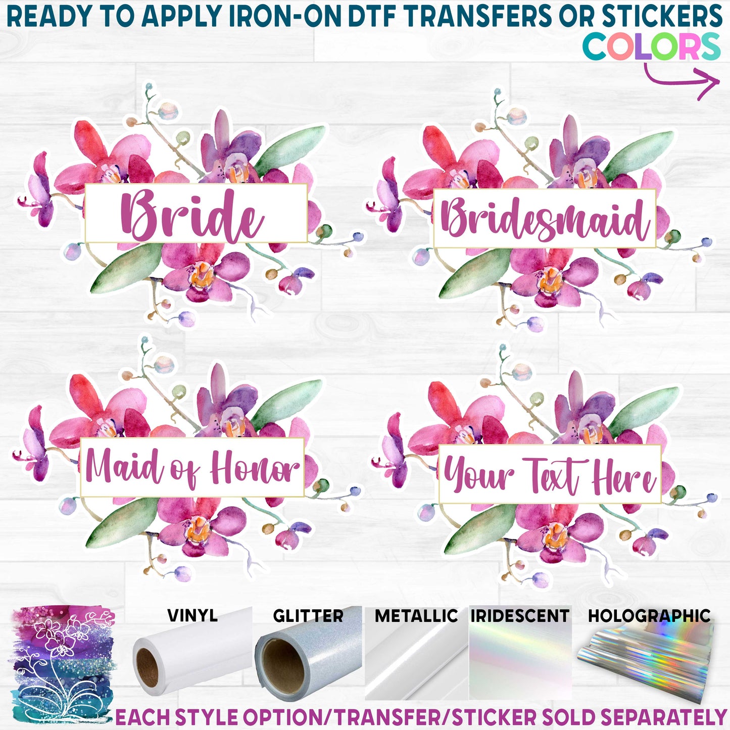 (s125-W5) Bridal Wedding Party Watercolor Orchid Custom Text