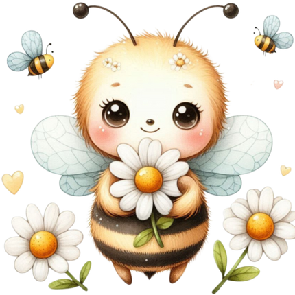 (s126-1-2G) Cute Baby Bumblebee Bumble Bee Daisies