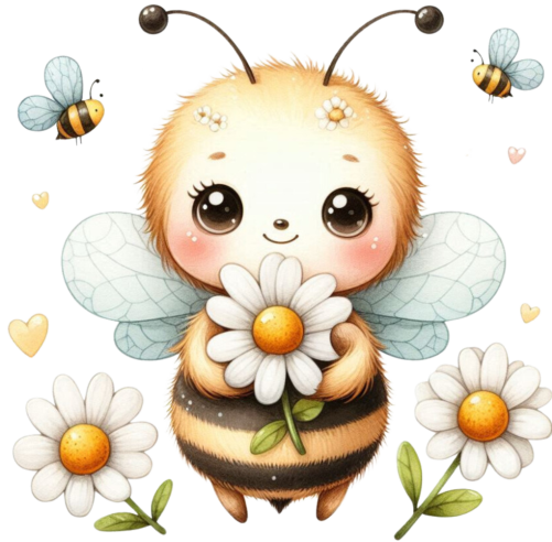 (s126-1-2G) Cute Baby Bumblebee Bumble Bee Daisies