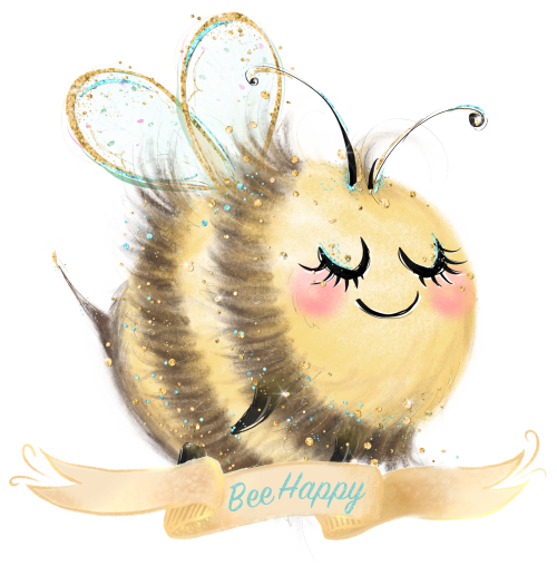 (s126-5C) Bee Happy Watercolor Bees Bumblebee Honey