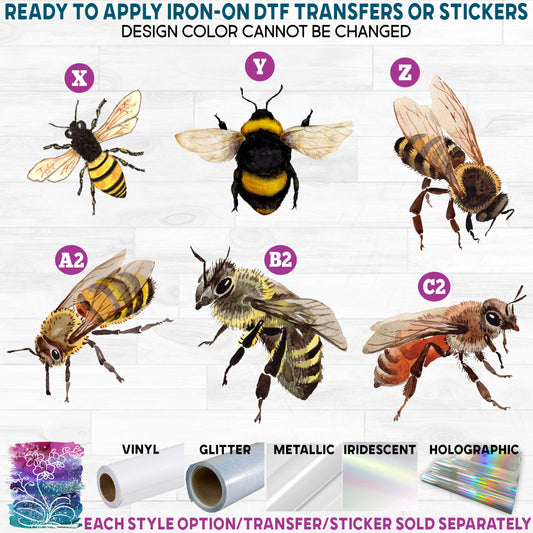 (s126-1) Watercolor Bee Bees Bumblebee Honey Bee Printed Heat Transfer or Sticker