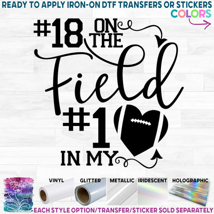 (s127-D) Player# on the Field #1 in My Heart Football Printed Heat Transfer or Sticker