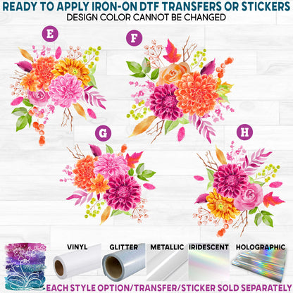 (s128-2) Watercolor Dahlia's Burgundy Autumn Flowers Printed Heat Transfer or Sticker