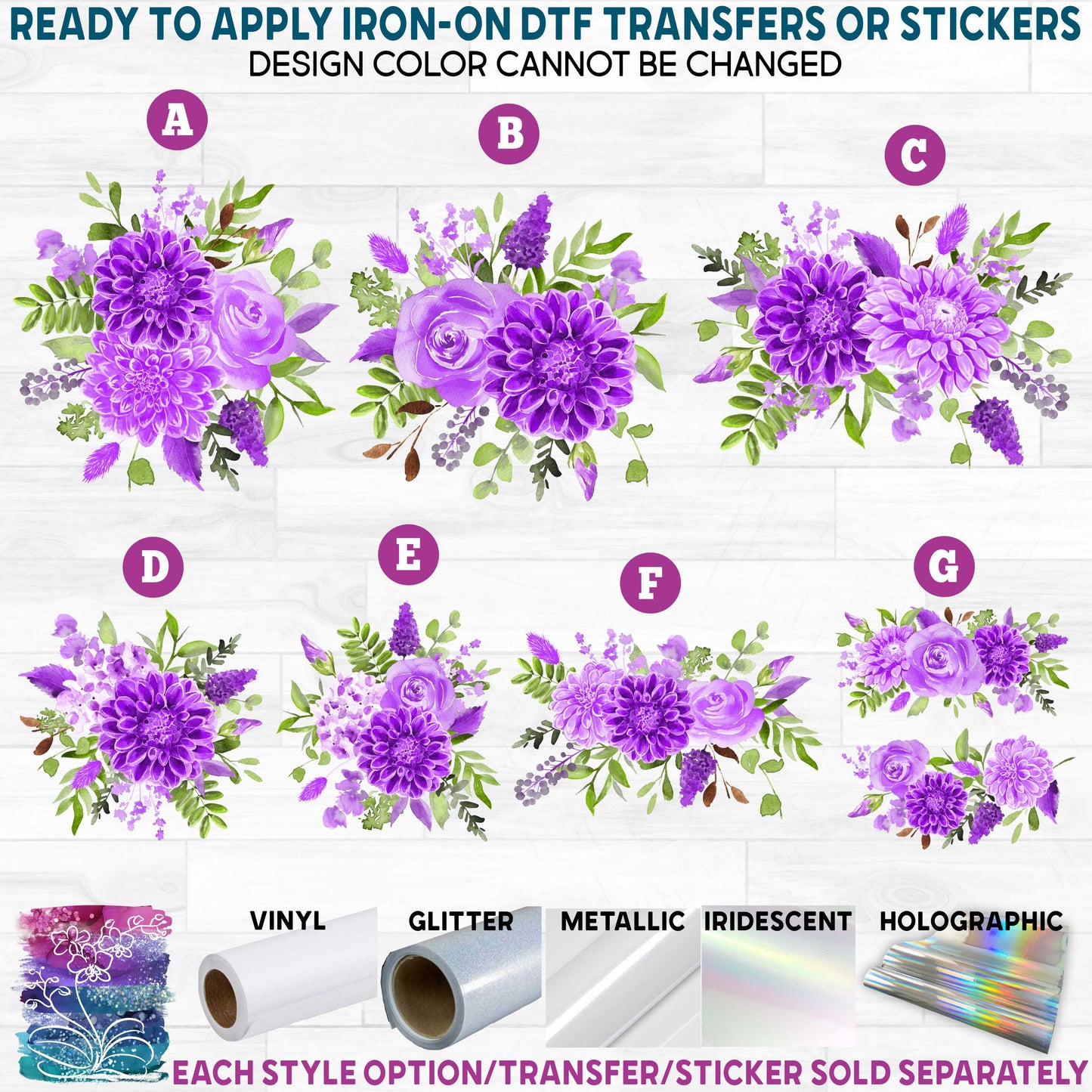 (s128-1) Watercolor Dahlia's Purple Lilac Flowers Printed Heat Transfer or Sticker