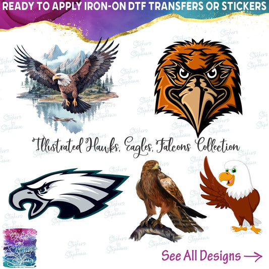 (s129-2) Illustrated Cartoon Watercolor Eagle Hawk Falcon Birds of Prey Collection 41 Style