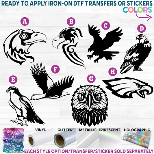 (s129) Eagles Falcons Raptors Hawk Printed Heat Transfer or Sticker