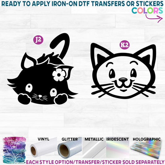 (s012-J2) Cute Flower Cat Kitty Kitten Printed Heat Transfer or Sticker