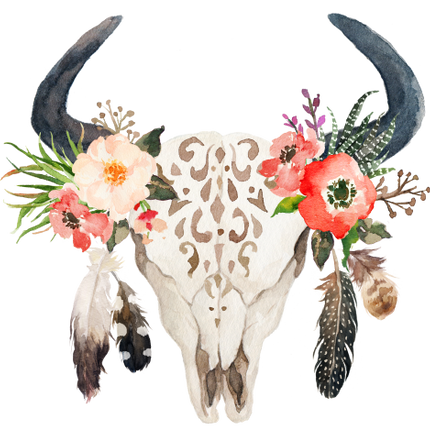 (s013-1-W) Cow Skull Peach Succulent Flowers