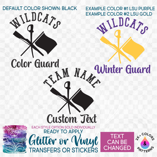 s131-4 School Name High School Color Guard Colorguard Winter Guard Made-to-Order Iron-On Transfer or Sticker