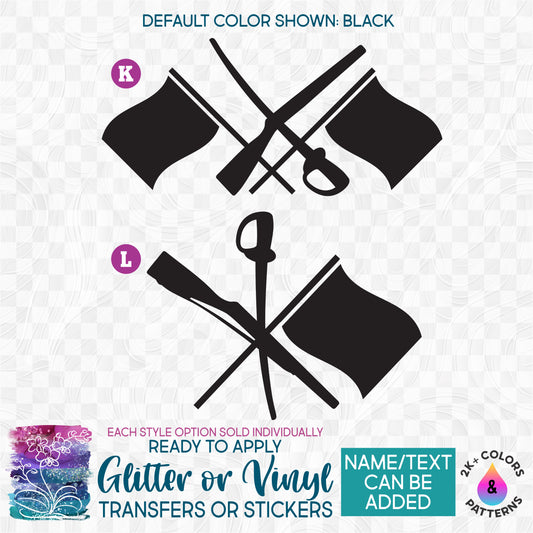 (s131-1) Color Guard Flag Sabre Rifle Silhouette Glitter or Vinyl Iron-On Transfer or Sticker