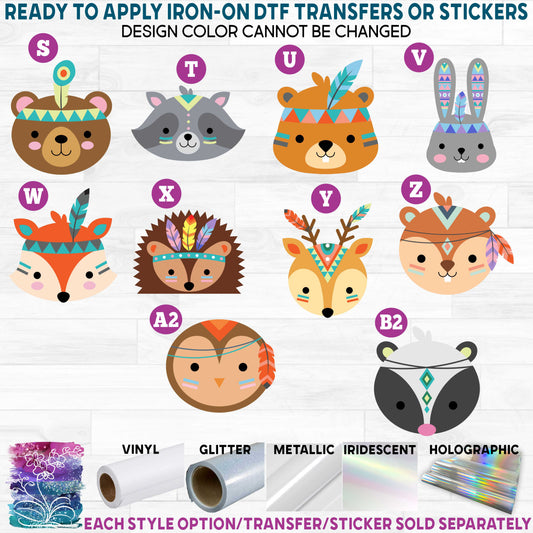 (s132-4) Cute Tribal Woodland Forest Faces Printed Heat Transfer or Sticker