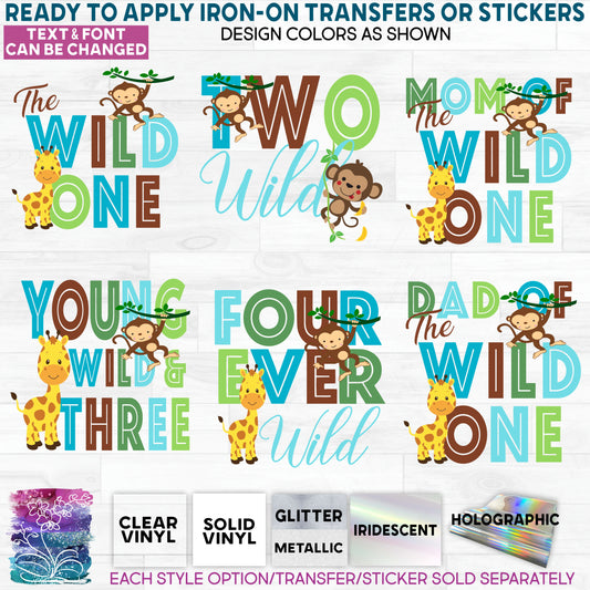 SBS-132-B3 Mom Dad Brother Sister of the Wild One Two Three Four Monkey Giraffe  Made-to-Order Iron-On Transfer or Sticker